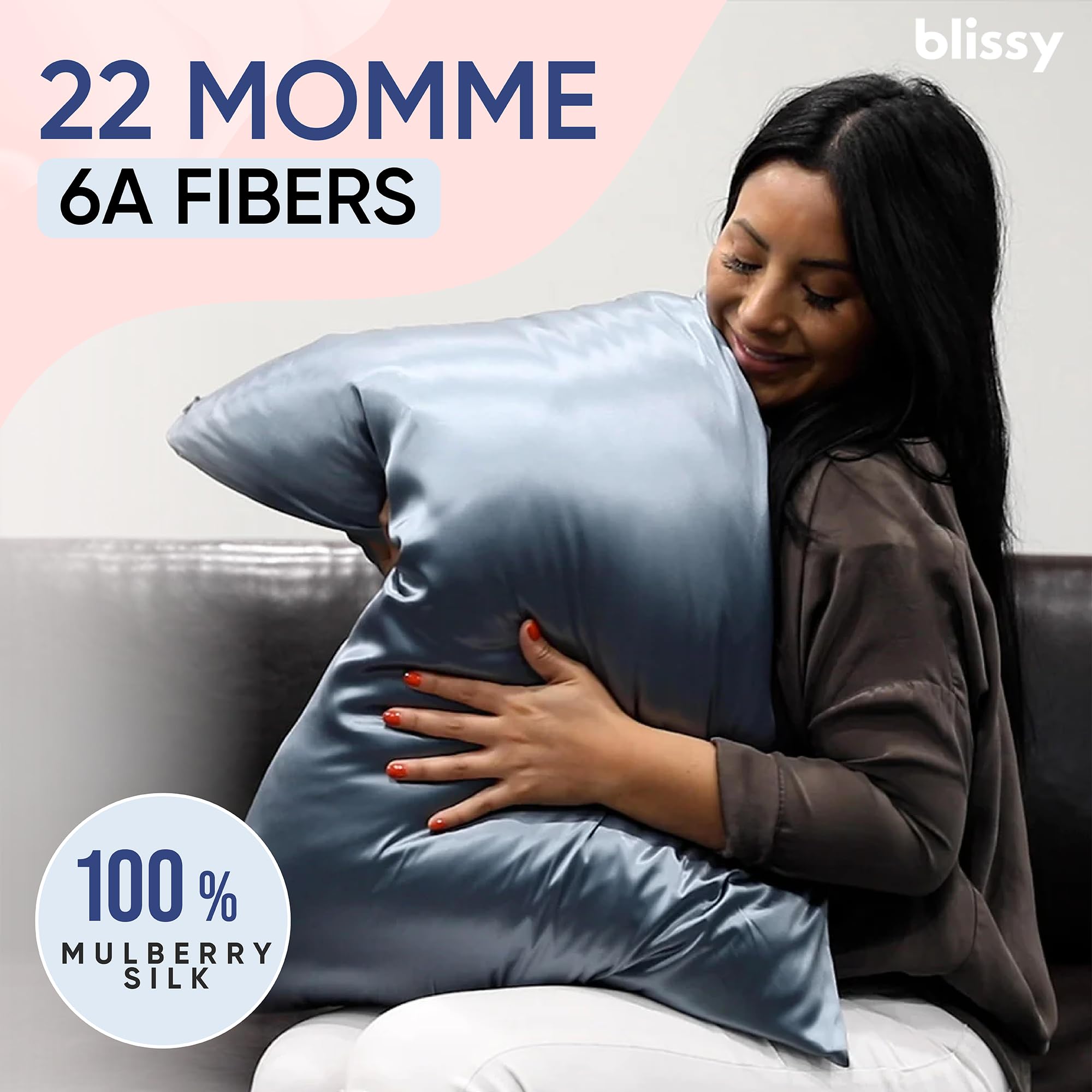 Blissy silk pillowcase closeup 22 momme, showcasing luxurious fabric for durable, breathable sleep