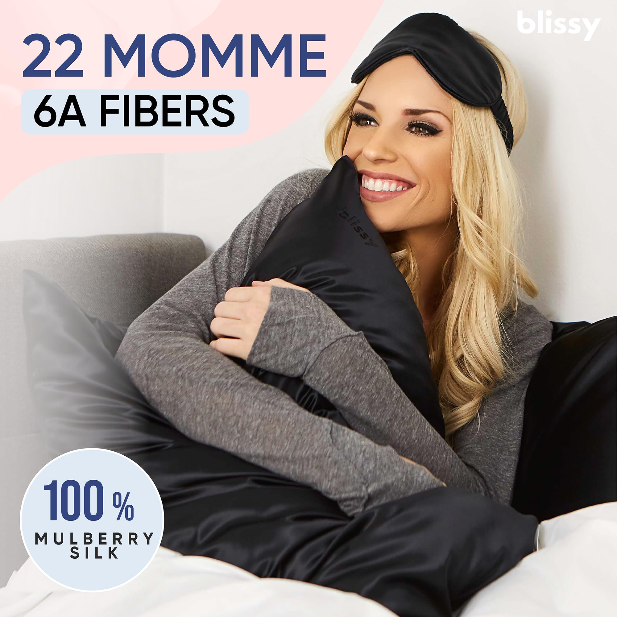 BLISSY silk pillowcase fabric texture highlighted for premium sleep surface.