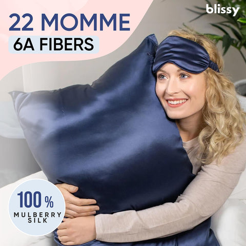 Blissy silk pillowcase demonstrates reduced friction for smoother hair while sleeping