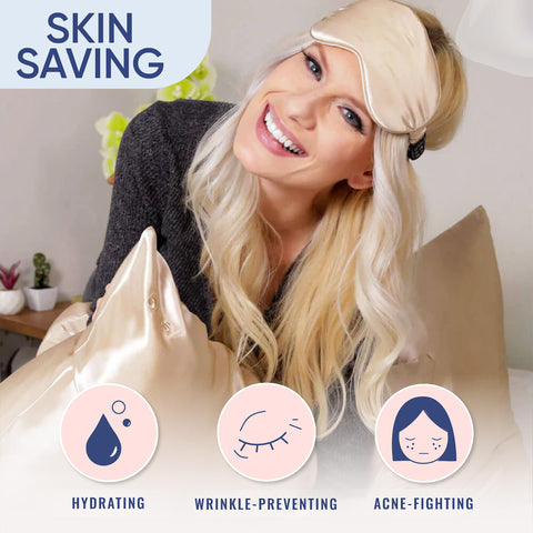 Blissy silk pillowcase hair-care scene demonstrates less tugging and tangles.