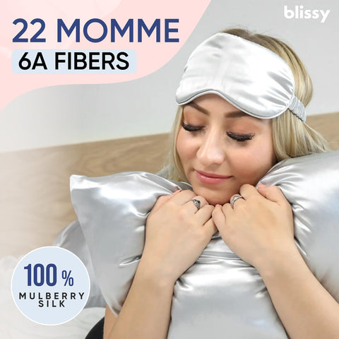 BLISSY Silk Pillowcase hair-smoothness view emphasizes reduced friction for tangle-free mornings.