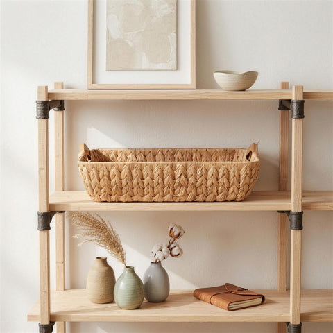 Bloby Water Hyacinth Basket stacked for seasonal storage and decor.