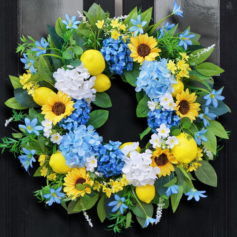 Bloeien 24in spring summer wreath on front door, bright and welcoming for curb appeal