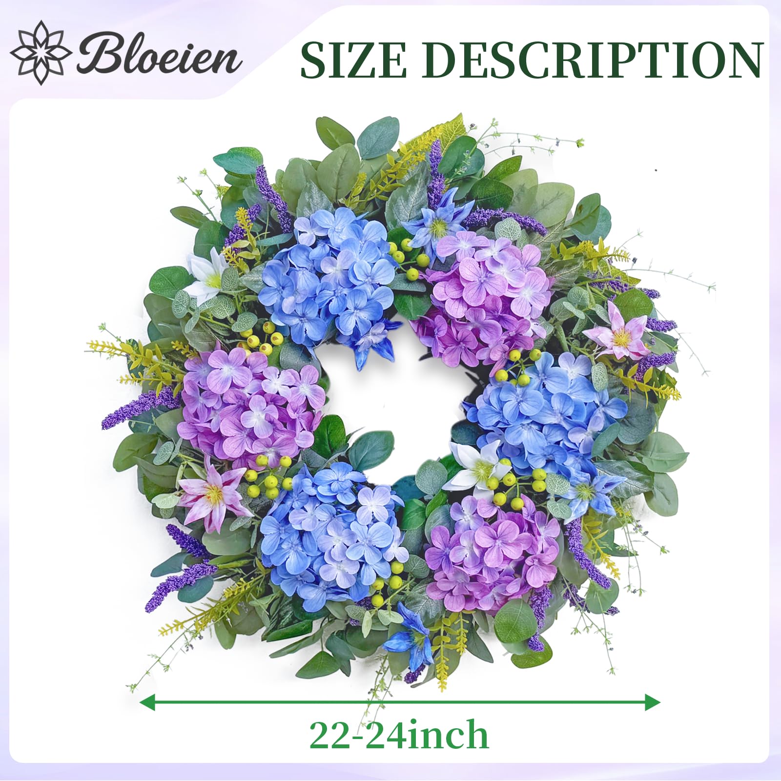 Bloeien French country-inspired wreath blends hydrangea and clematis