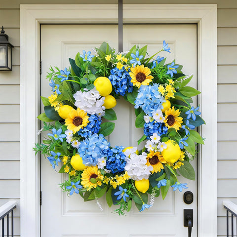 Bloeien 24-inch wreath with sturdy hanging loop for easy front door display