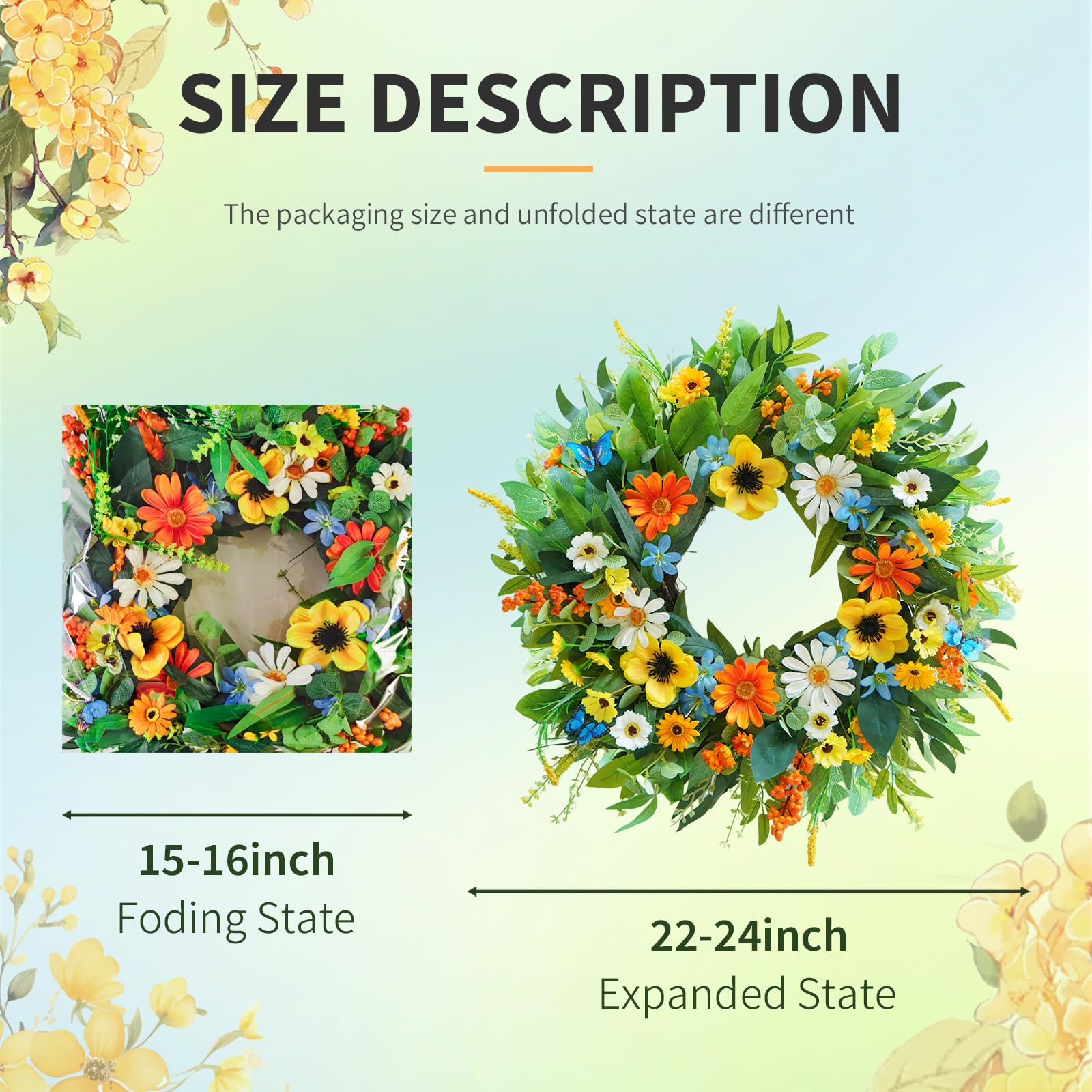 Bloeien orange daisies and blue flowers welcome with cheerful cottage style.