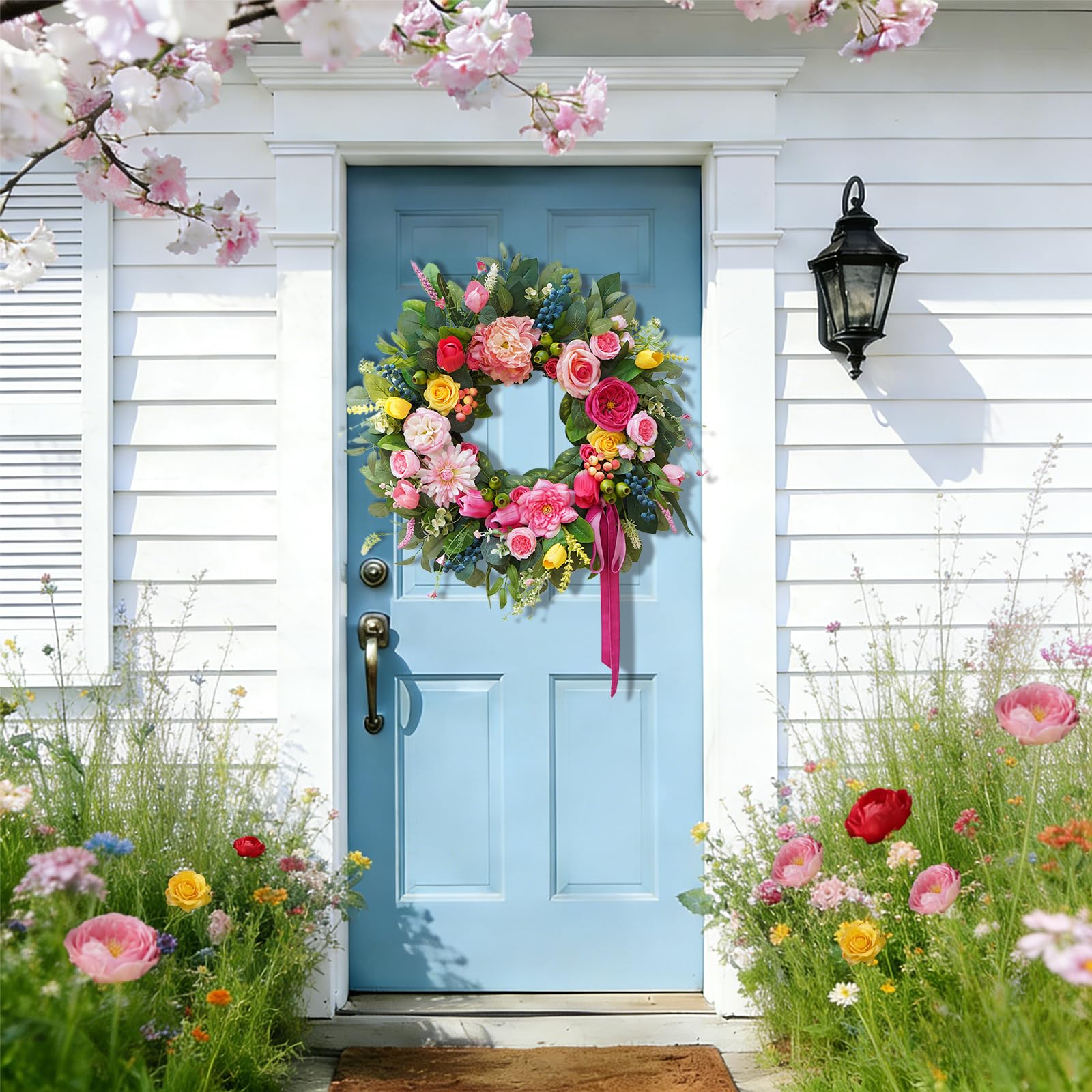 Bloeien spring-summer versatile wreath for front door and mantel