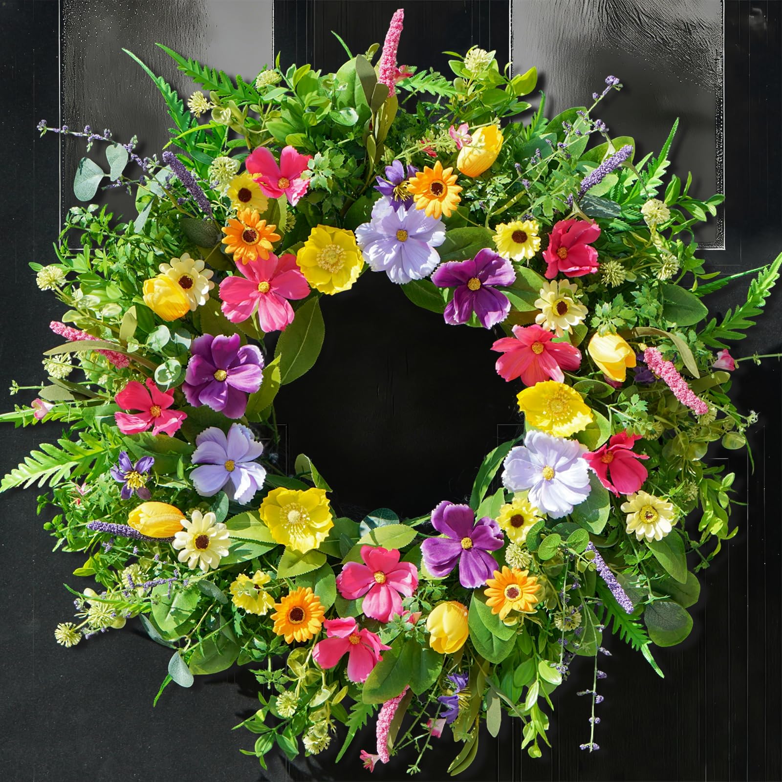 Bloeien fade-resistant wreath stays vibrant year-round with minimal upkeep.