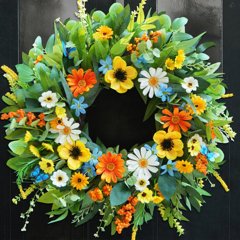 Bloeien Spring-Summer Wreath Front Door 24inch adds seasonal curb appeal.