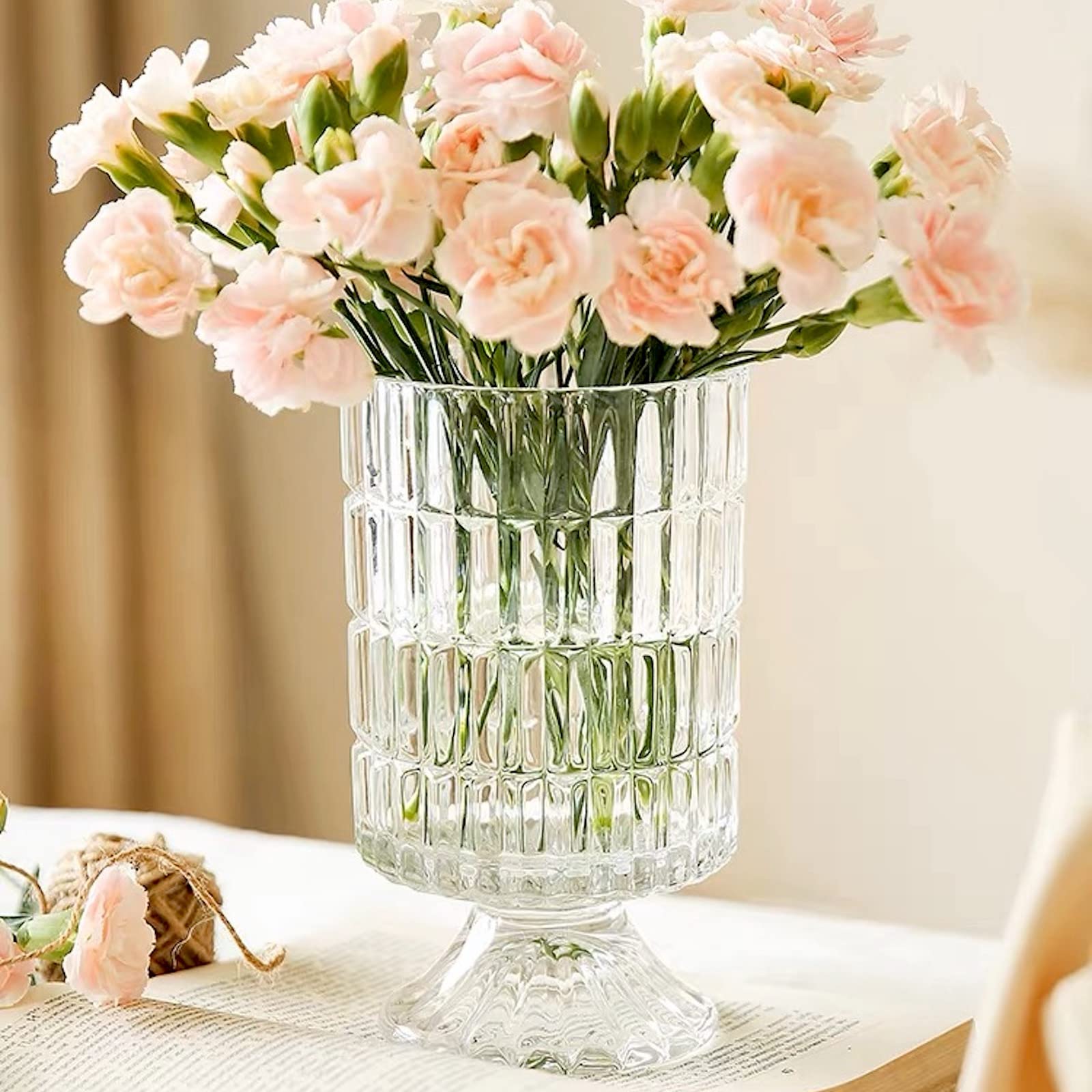 BLOFLO STU embossed glass vase 7inch highlights shimmering clarity for hydroponic or cut flowers.