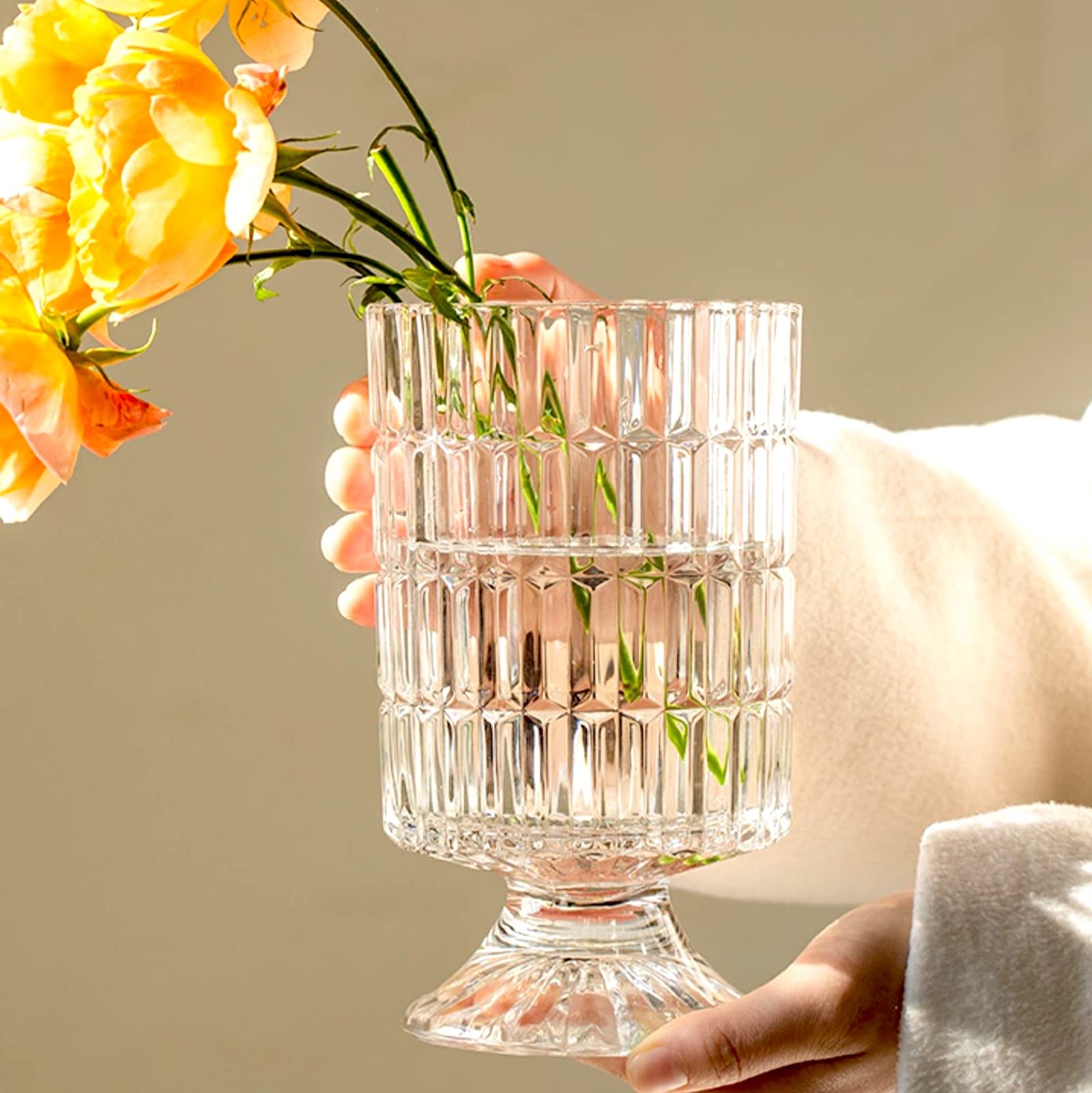 BLOFLO STU ribbed embossed design vase elevates space with elegant light reflection.
