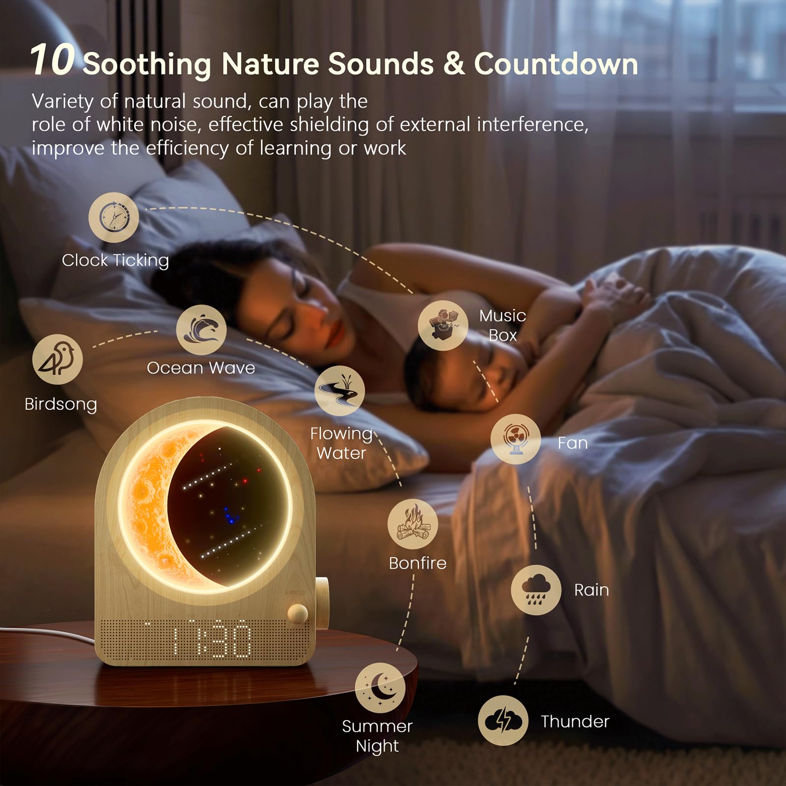 blonbar Sunrise Alarm Clock bright display enhances bedroom ambiance.