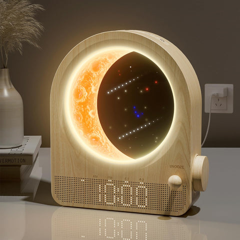 blonbar Sunrise Alarm Clock front view with moon lamp, gentle dawn.