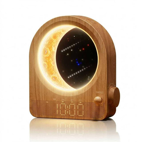 blonbar Sunrise Alarm Clock front view with woodgrain finish for natural wake-up