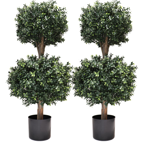 BLONYUVC boxwood double-ball topiary assembly adds lush, low-maintenance greenery to porches and patios.