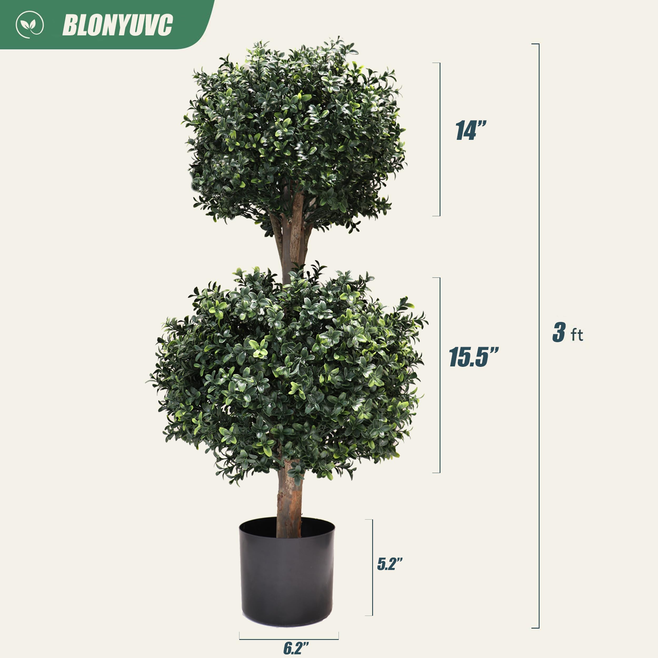 BLONYUVC boxwood double-ball topiary assembly highlights realistic faux leaves and texture.