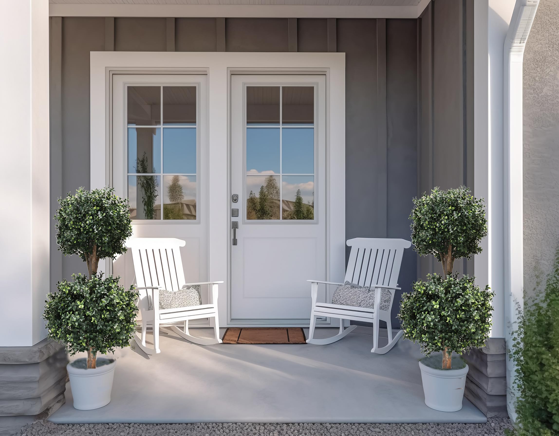 BLONYUVC boxwood double-ball topiary garden display emphasizes life-like greenery outdoors.