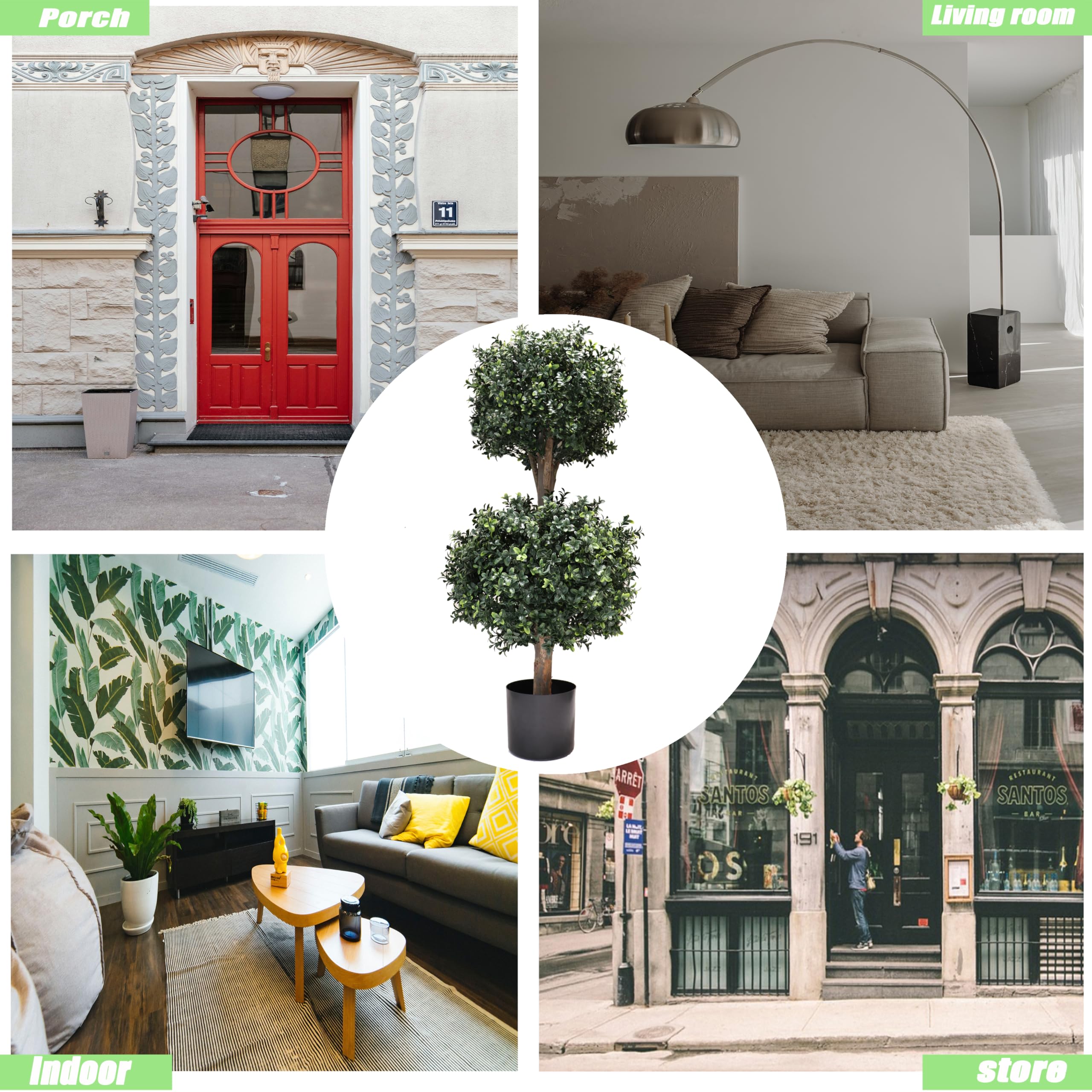 BLONYUVC boxwood double-ball topiary porch setup shows elegant outdoor framing.
