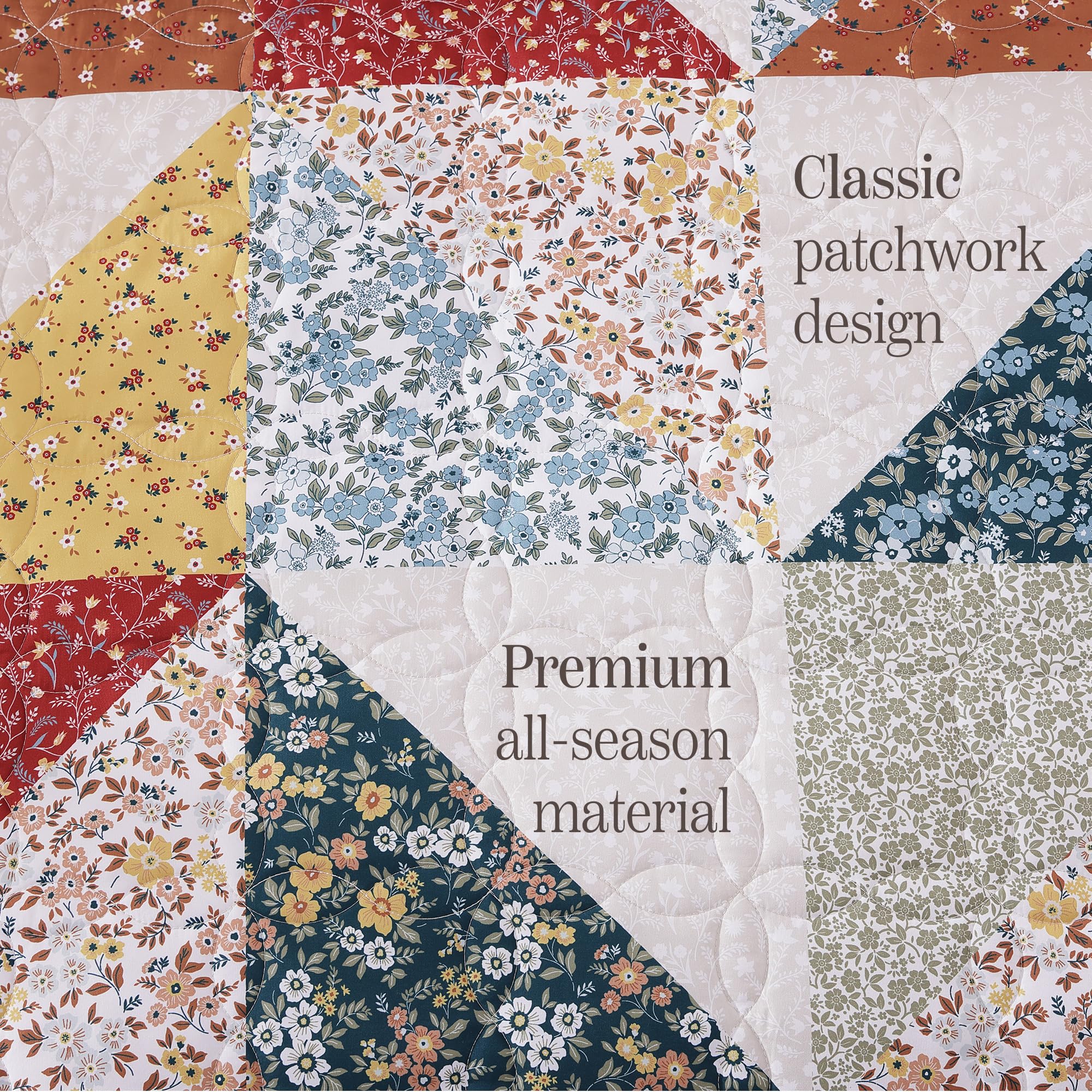 BLOOMHAVEN 3-piece quilt set includes quilt and two pillow shams for complete bed styling.