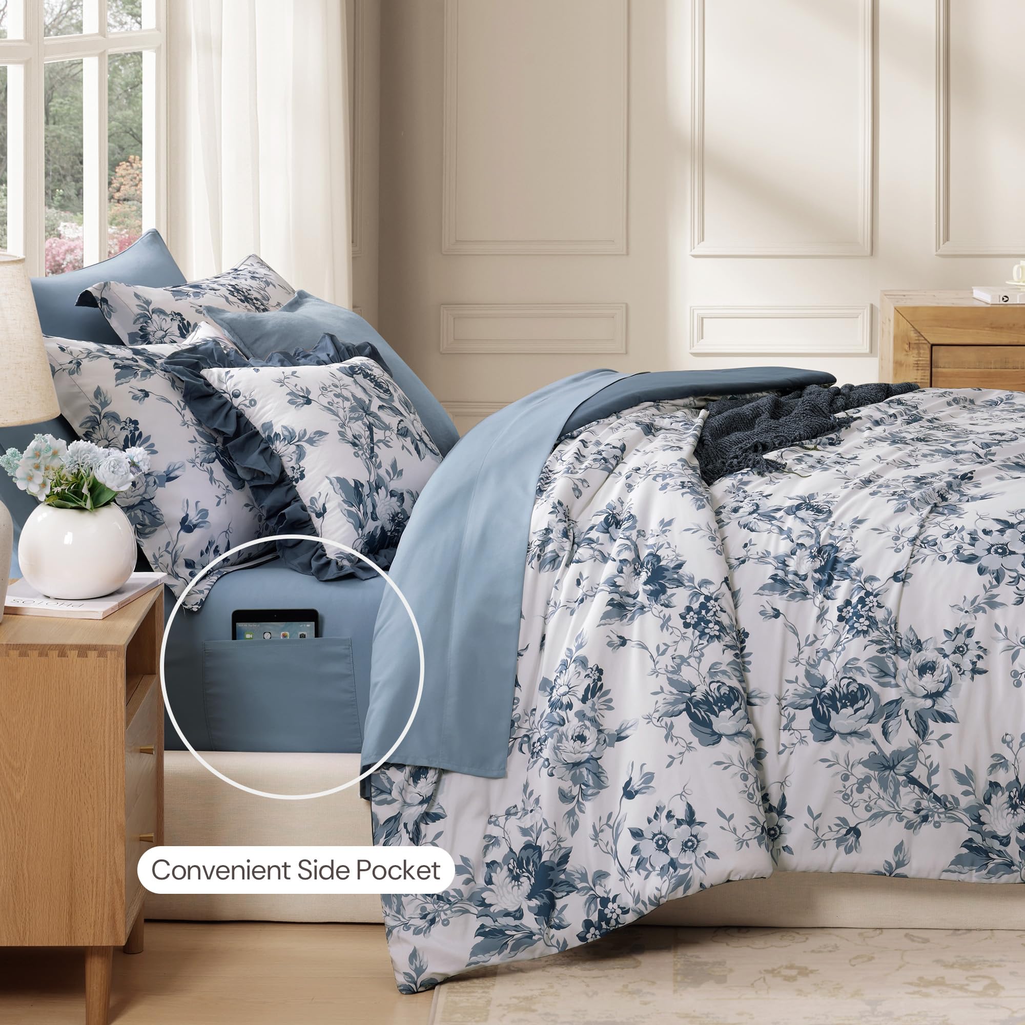 BLOOMHAVEN king pillowcases delphine floral finish the 7-piece set.