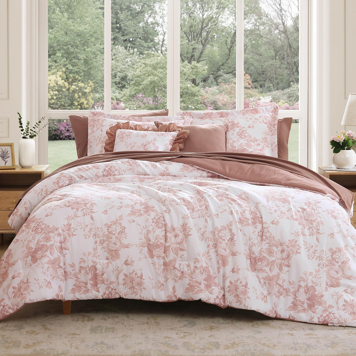 Bloomhaven queen comforter set delphine floral closeup adds a dreamy focal point.