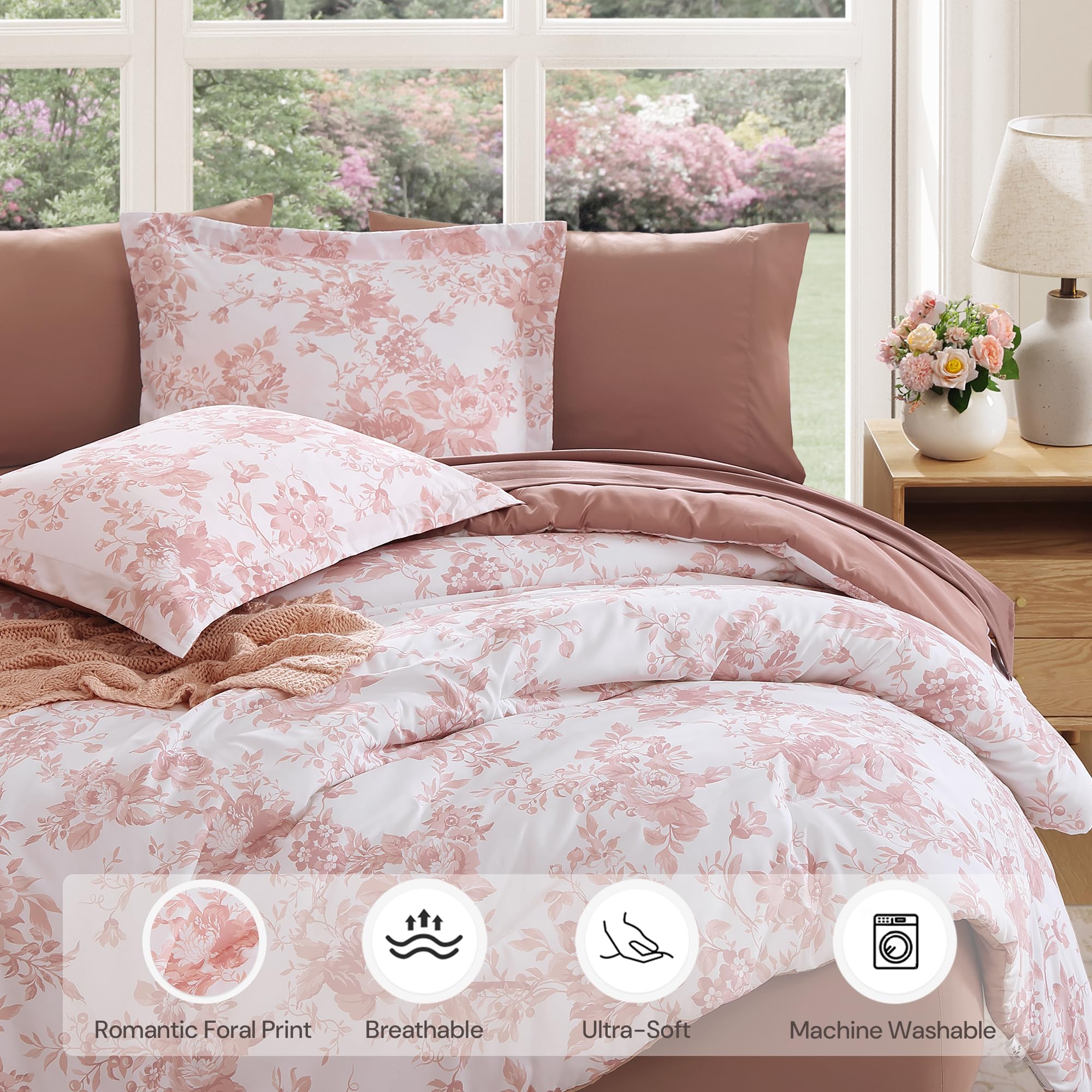 Bloomhaven delphine floral bedroom scene demonstrates fresh, romantic bedding styling.