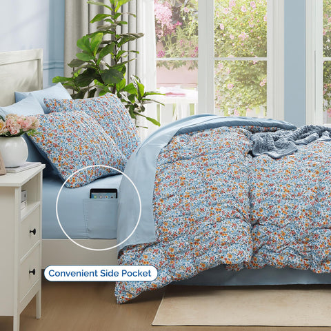 BLOOMHAVEN queen fitted sheet blue offers secure fit and warmth.
