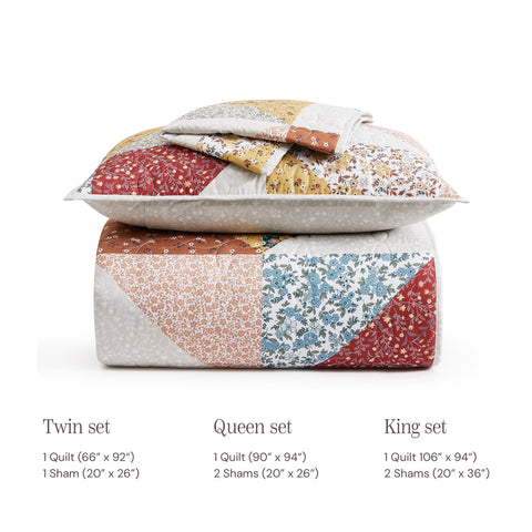BLOOMHAVEN quilt set is easy to care for with cold machine wash.