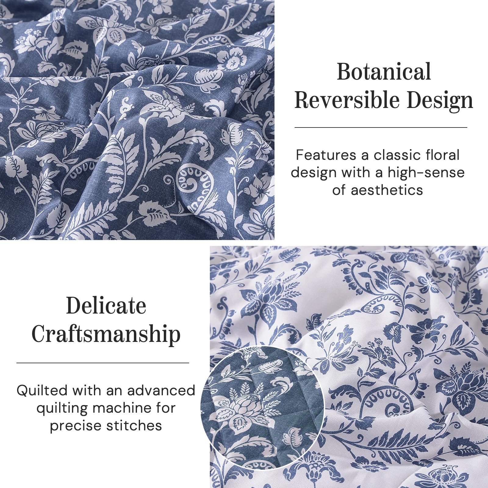 BLOOMHAVEN queen size quilt with shams highlights breathable microfiber comfort.