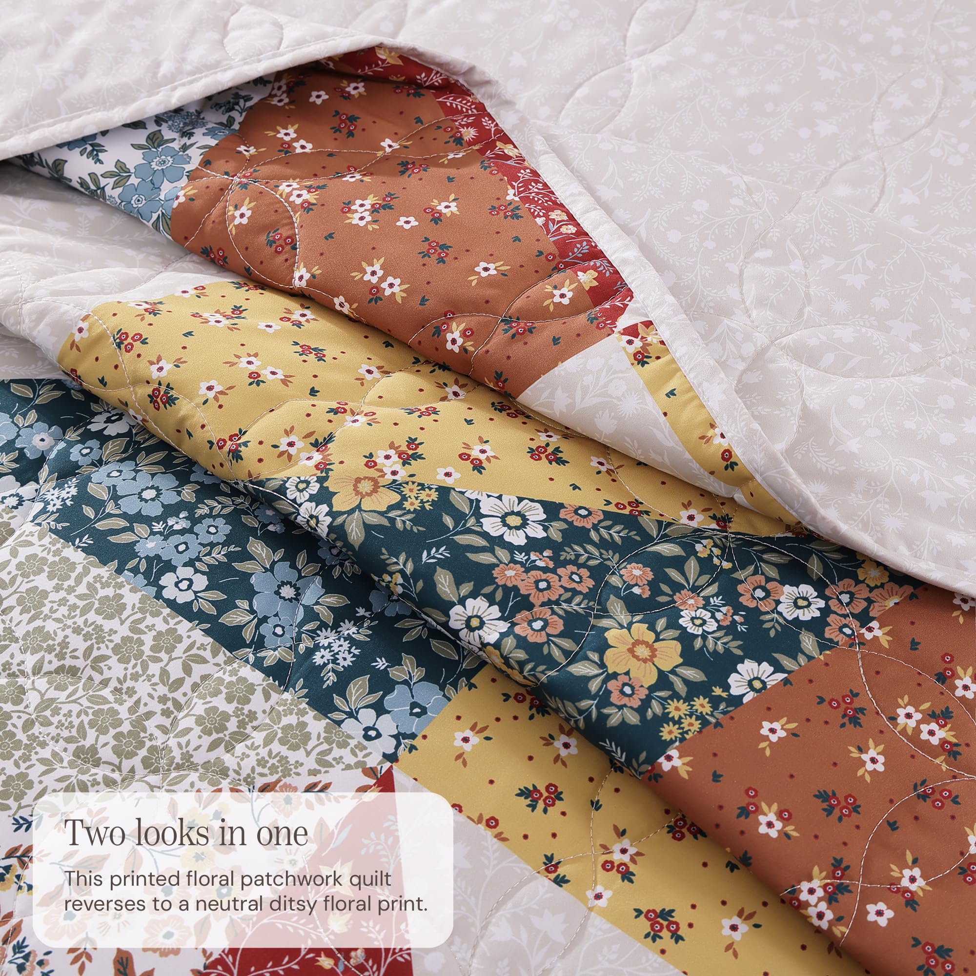 BLOOMHAVEN quilt set reversible bedspread burnt orange offers two looks.
