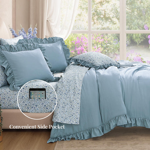 BLOOMHAVEN shams with ruffles for layered bedding.