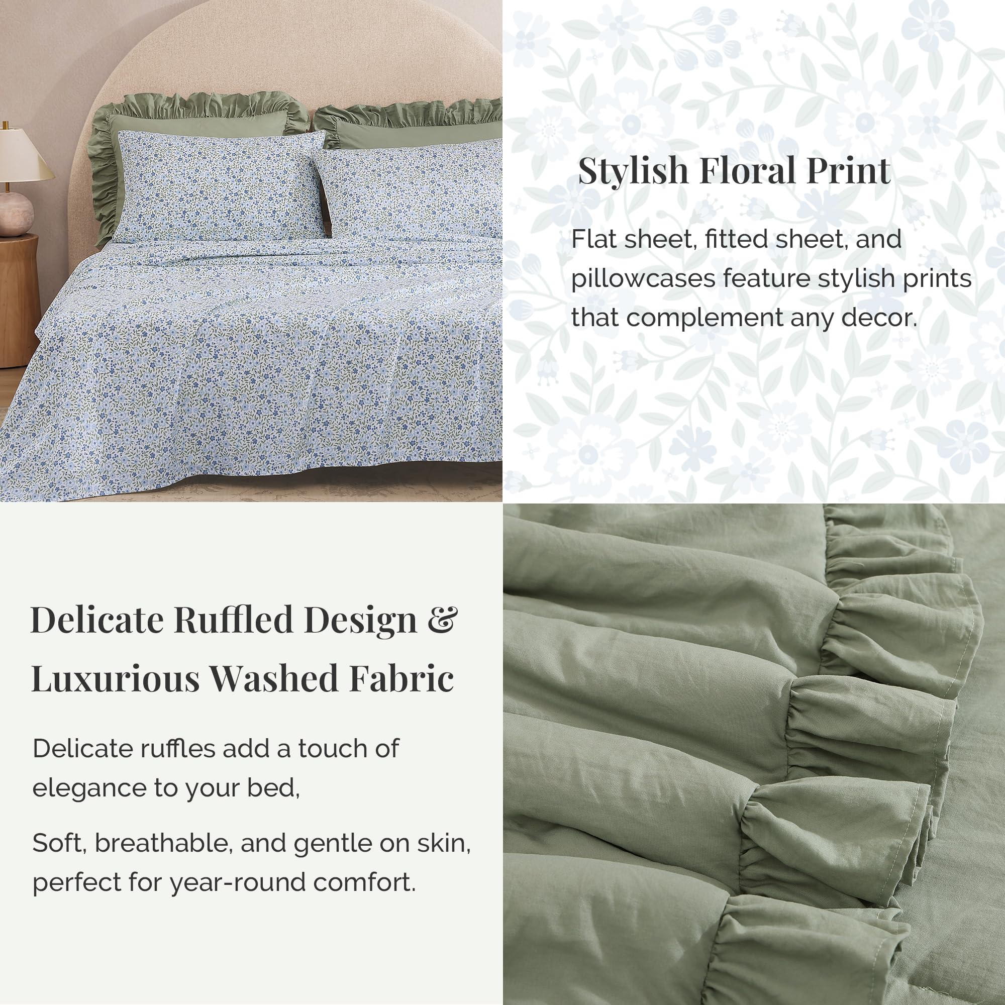 BLOOMHAVEN shams mirror ruffles for a cohesive boutique look on your bed.