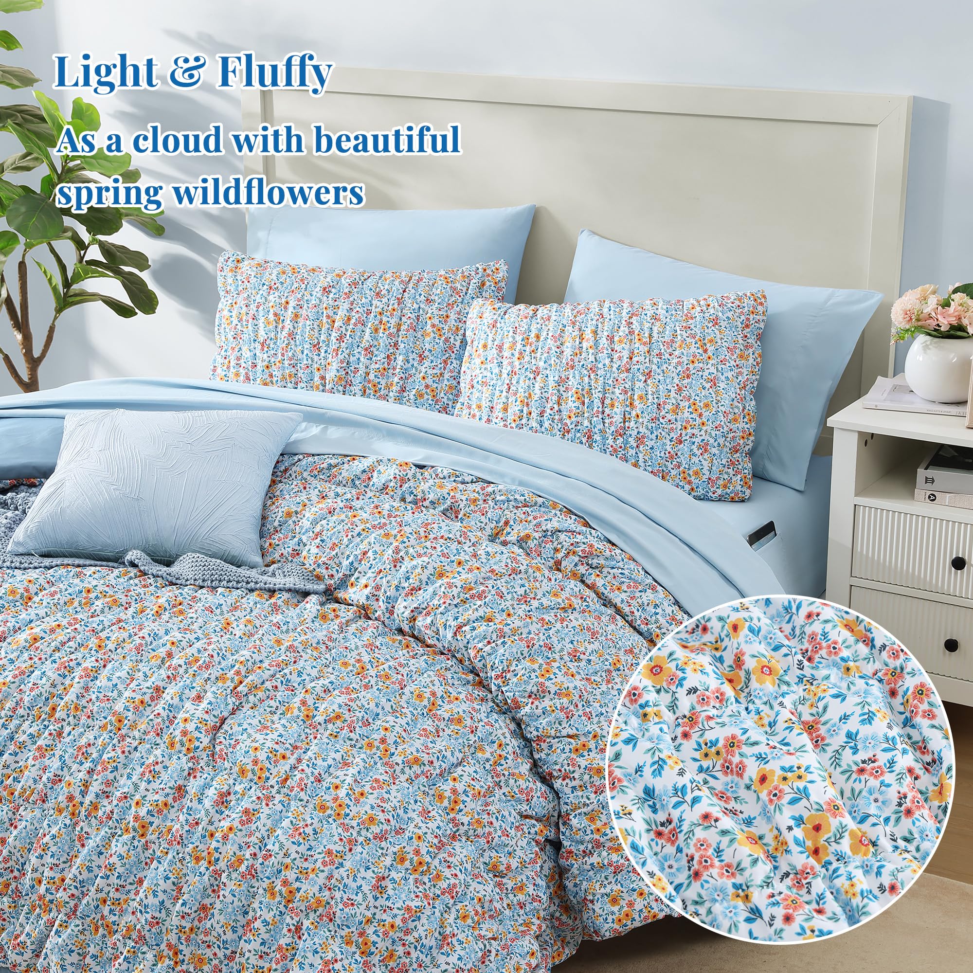 BLOOMHAVEN wildflowers pattern detail enhances bedroom decor.