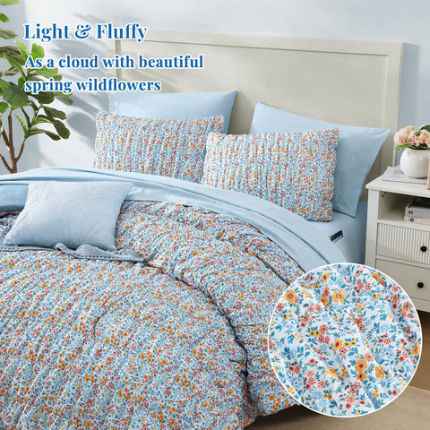 BLOOMHAVEN wildflowers pattern detail enhances bedroom decor.