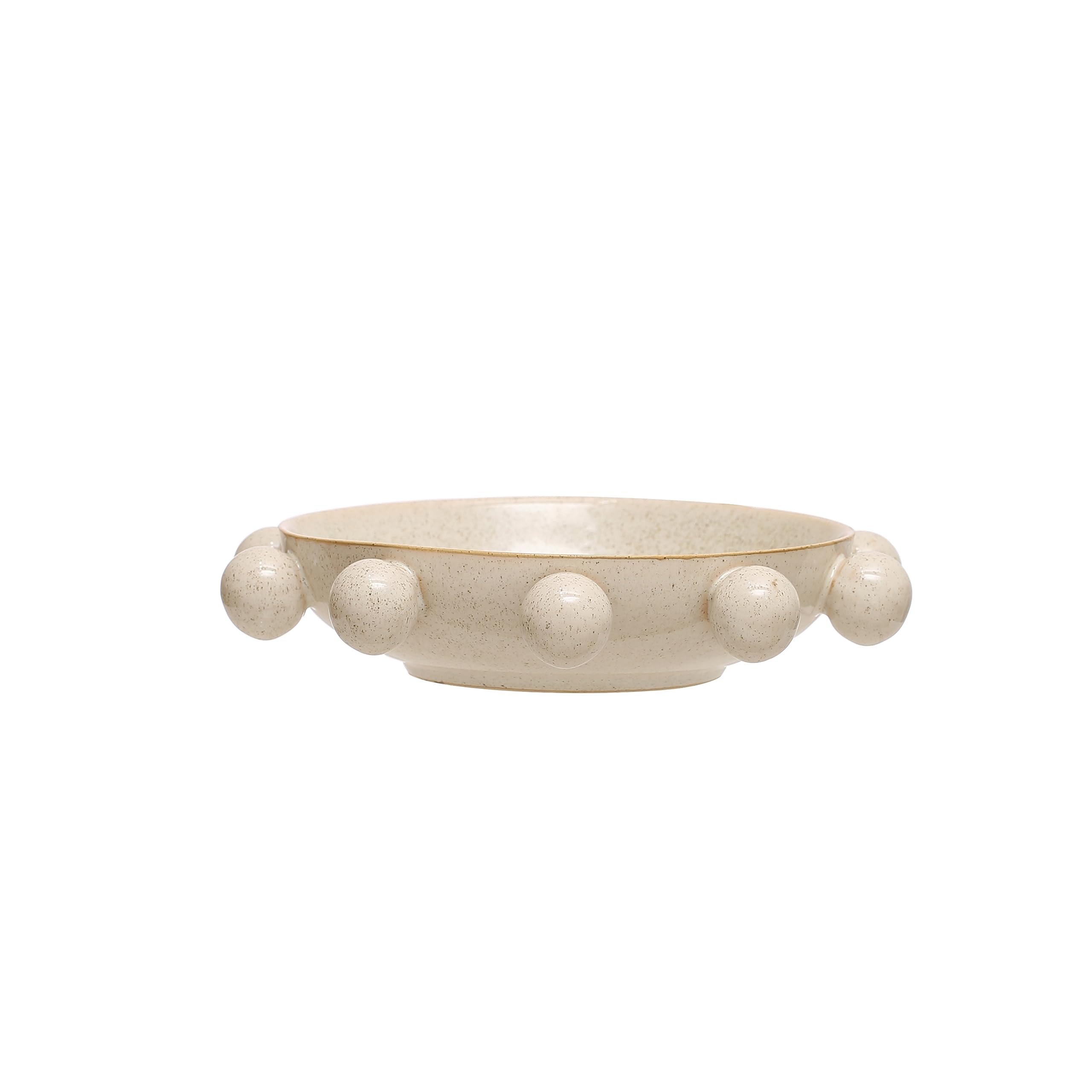 Bloomingville 9.75-inch stoneware bowl with orbs and reactive glaze, cream color, decorative centerpiece