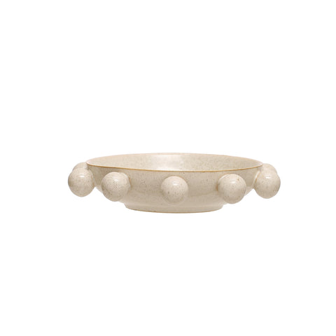 Bloomingville 9.75-inch stoneware bowl with orbs and reactive glaze, cream color, decorative centerpiece