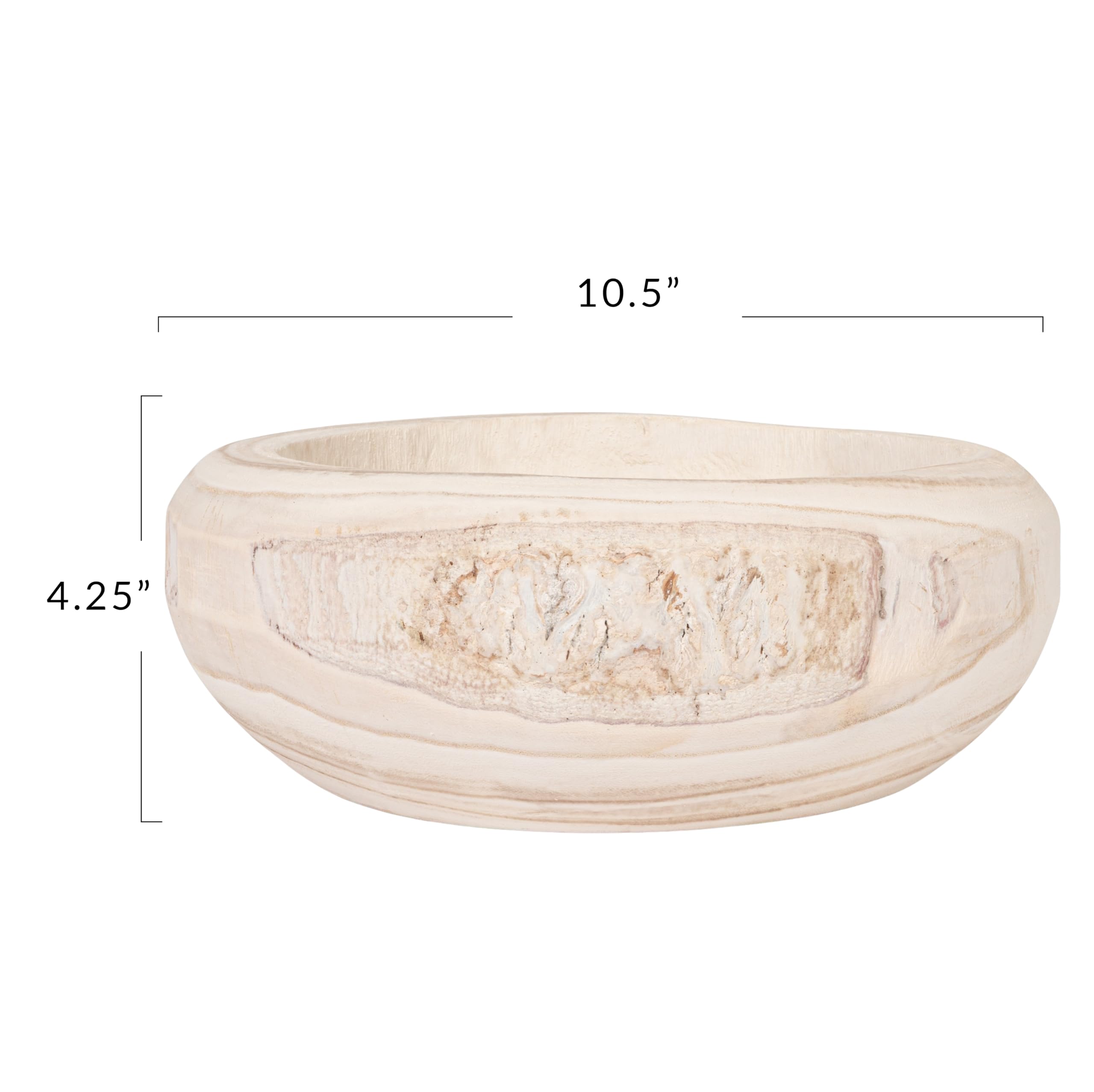 Whitewashed Paulownia bowl by Bloomingville adds natural texture to entryway displays.