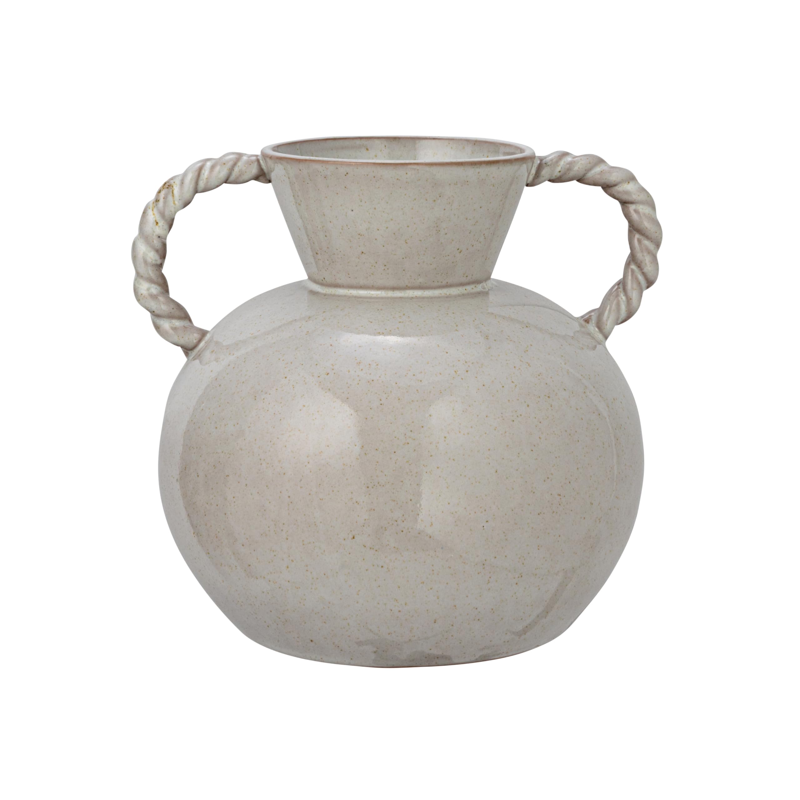 Bloomingville stoneware vase with flowers arrangement on mantel.