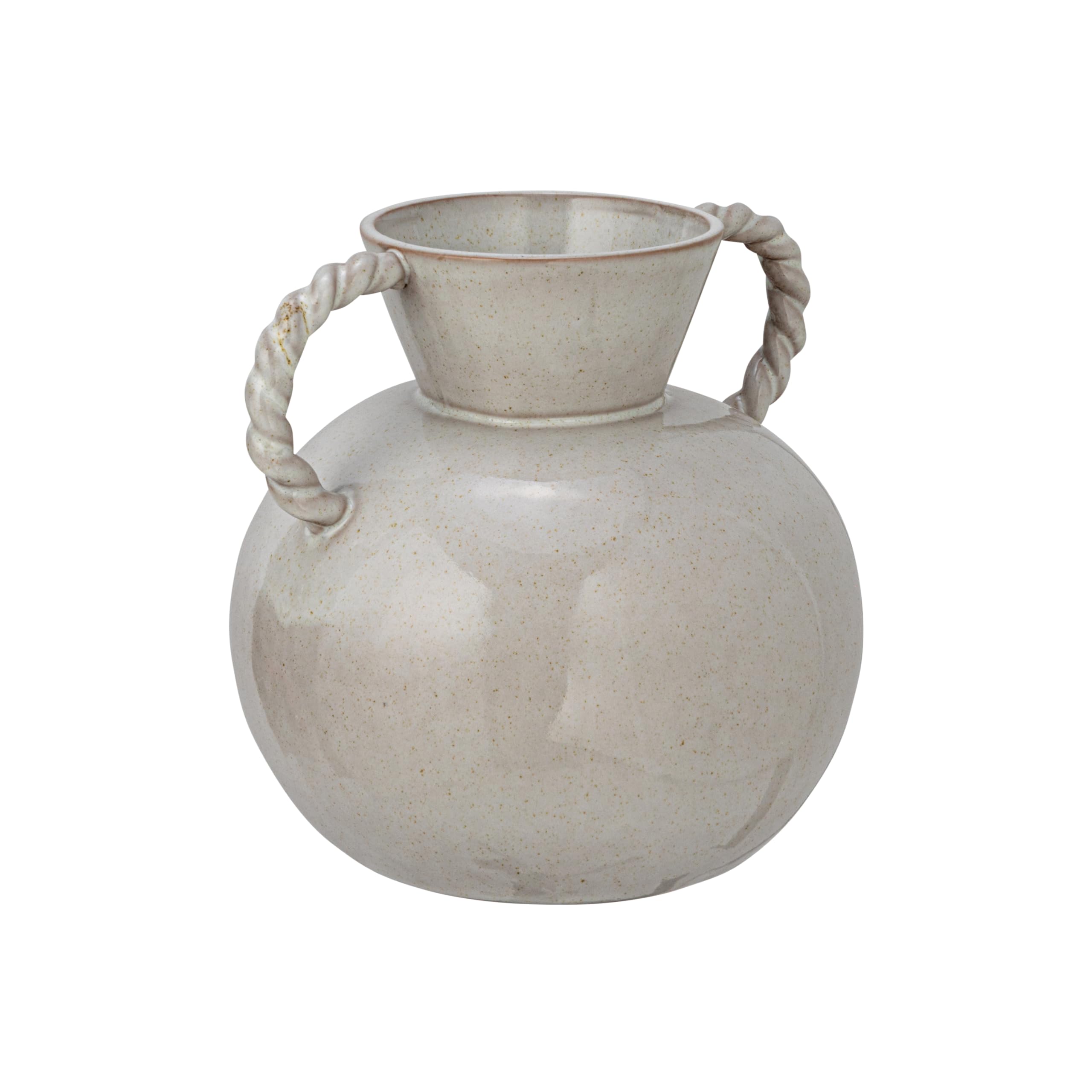 Bloomingville stoneware vase with twisted handles in cream for elegant centerpieces.