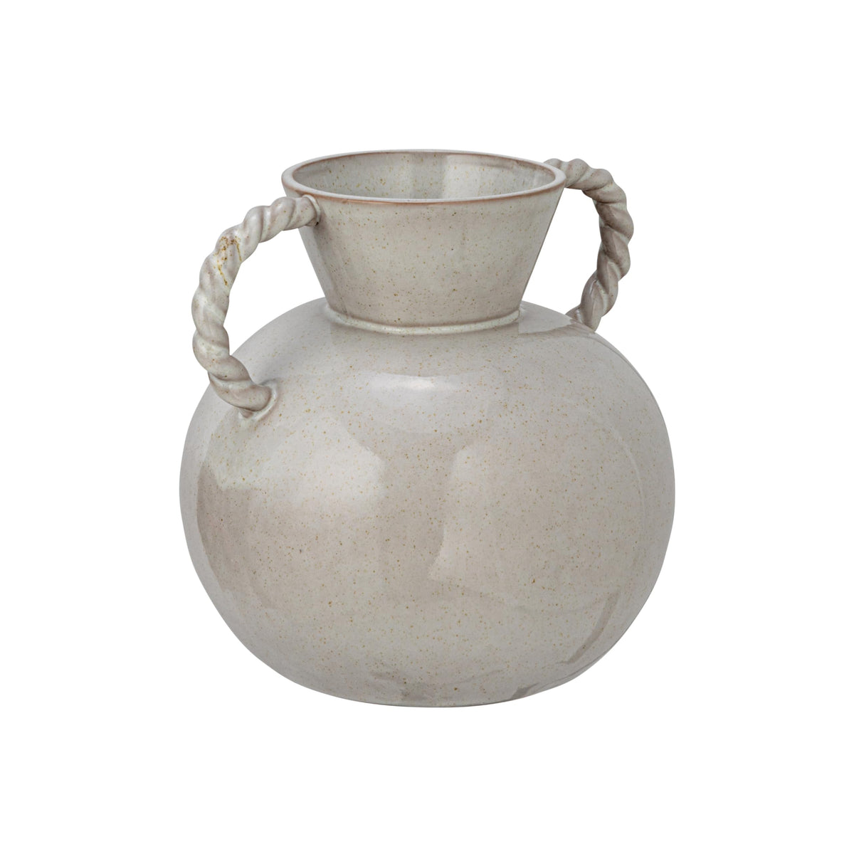 Bloomingville stoneware vase with twisted handles in cream for elegant centerpieces.
