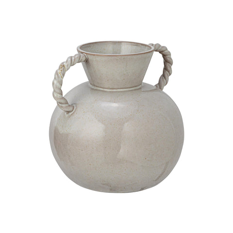 Bloomingville stoneware vase with twisted handles in cream for elegant centerpieces.