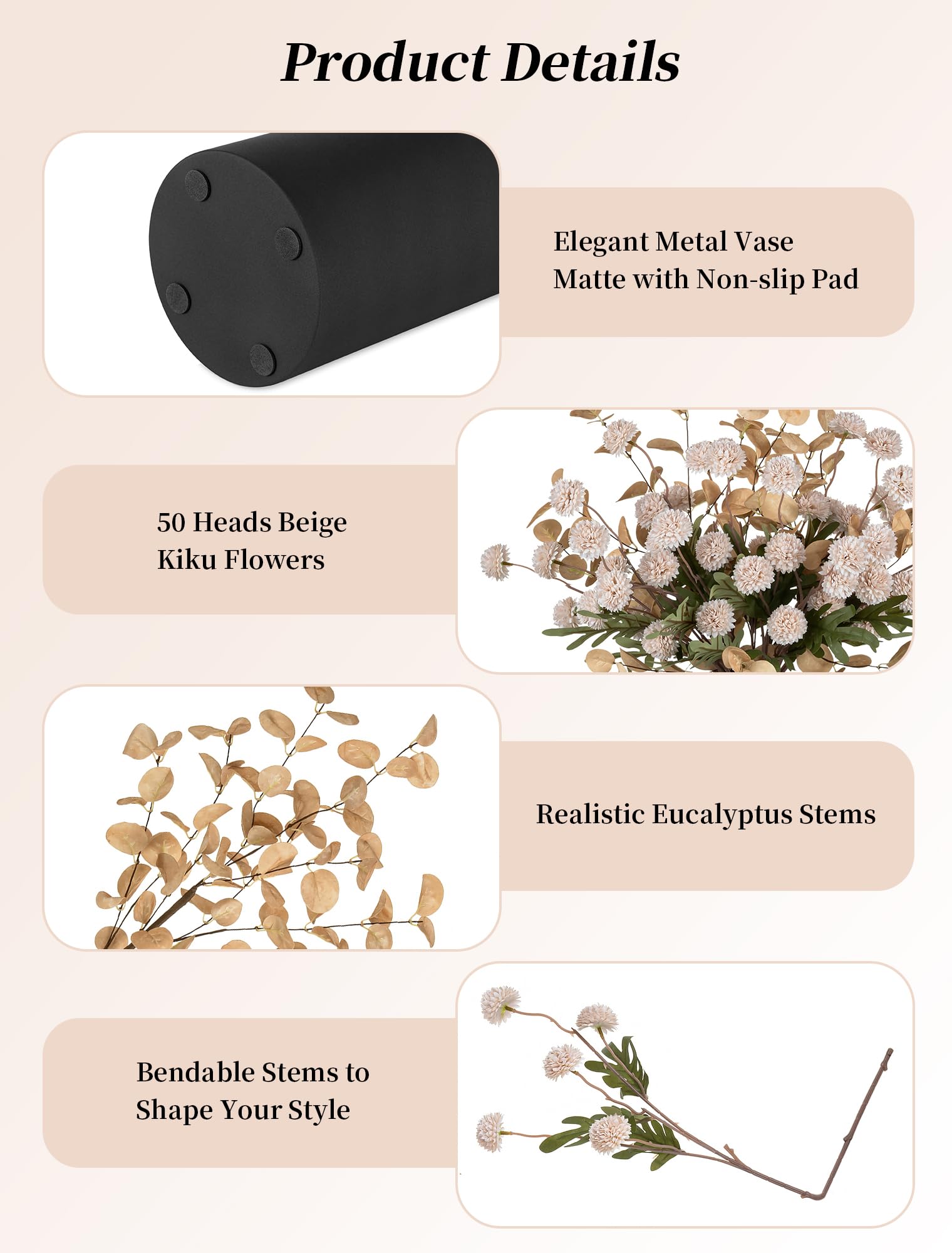 About 19.7 inches tall BLOSMON artificial flower display makes a striking focal point.