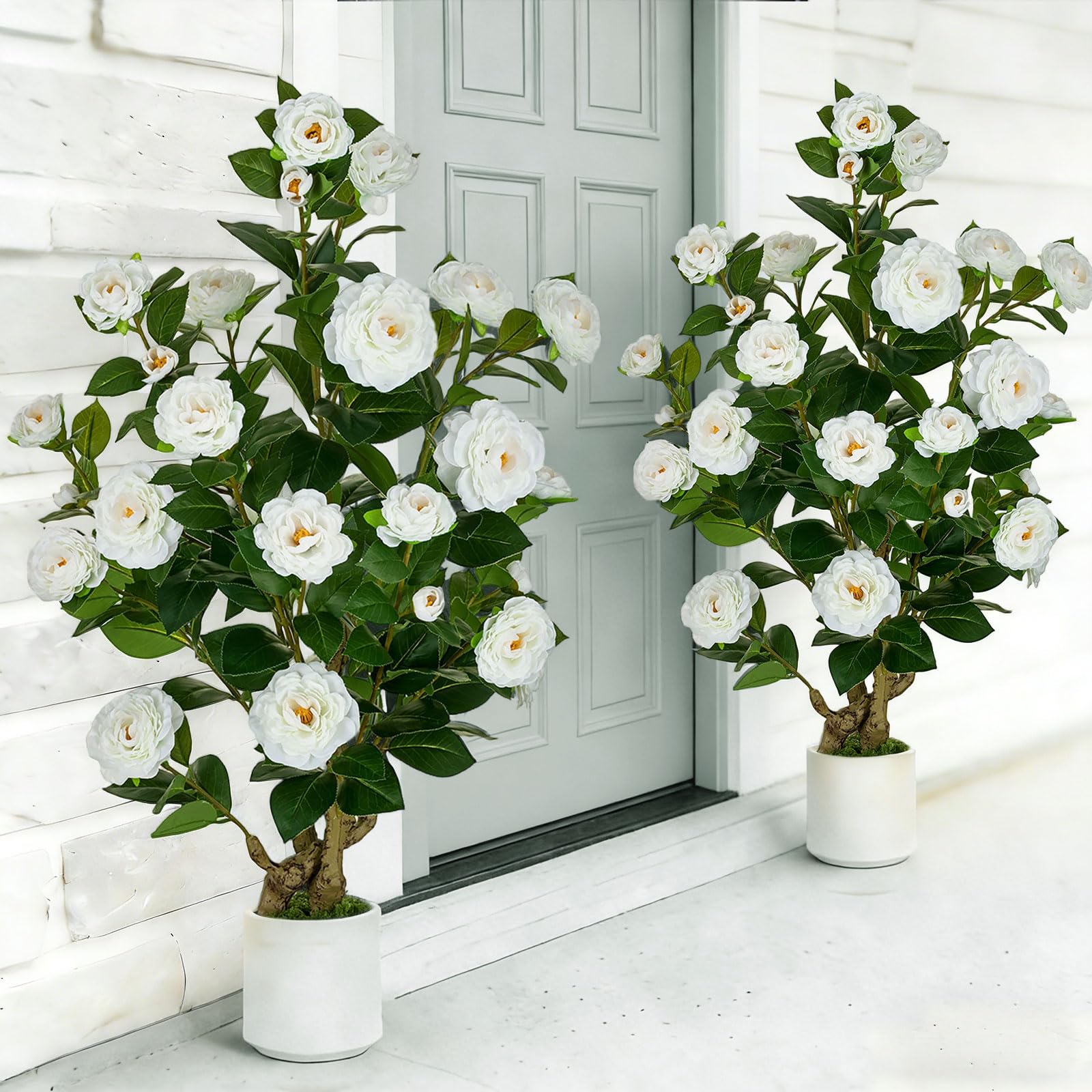 BLOSMON artificial flower tree front porch—low maintenance curb appeal.