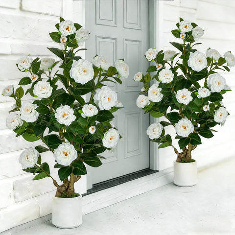 BLOSMON artificial flower tree front porch—low maintenance curb appeal.