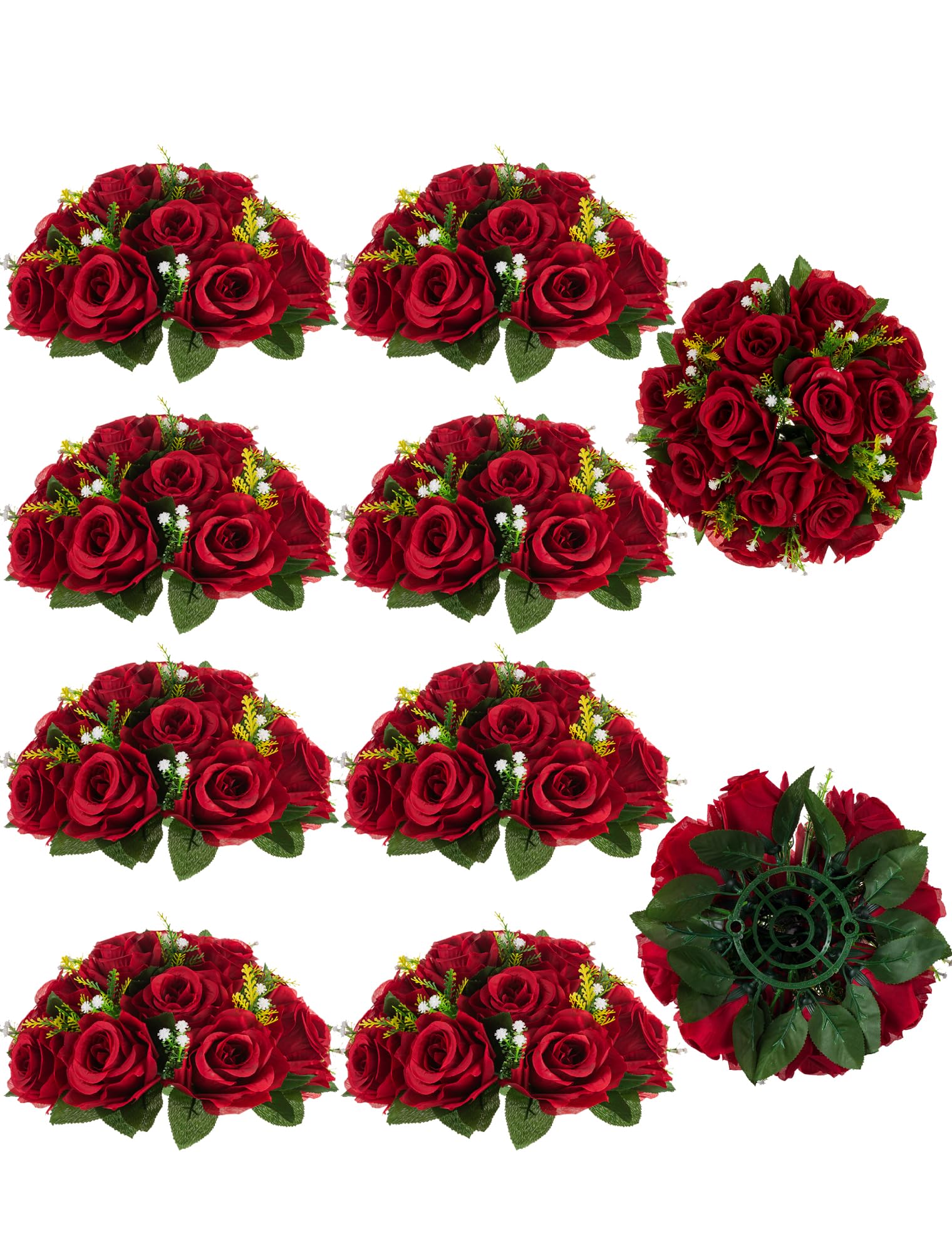 BLOSMON crimson rose ball centerpiece enhances table decor with timeless faux elegance