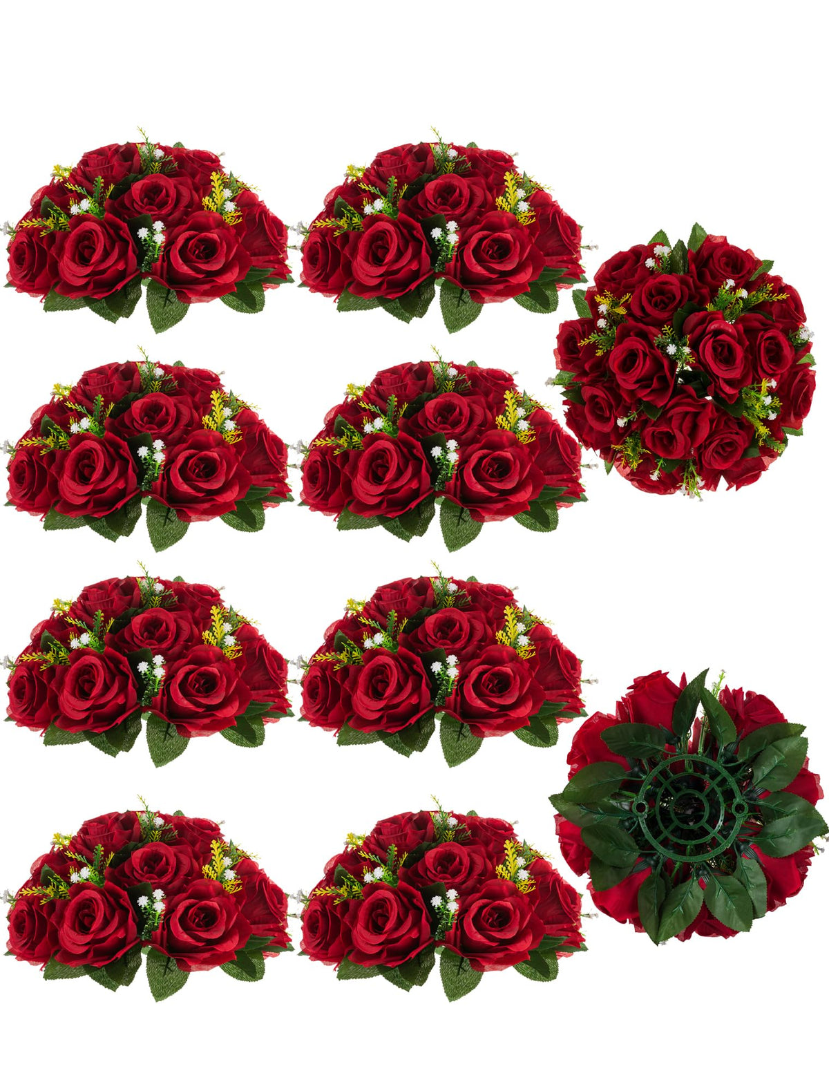 BLOSMON crimson rose ball centerpiece enhances table decor with timeless faux elegance