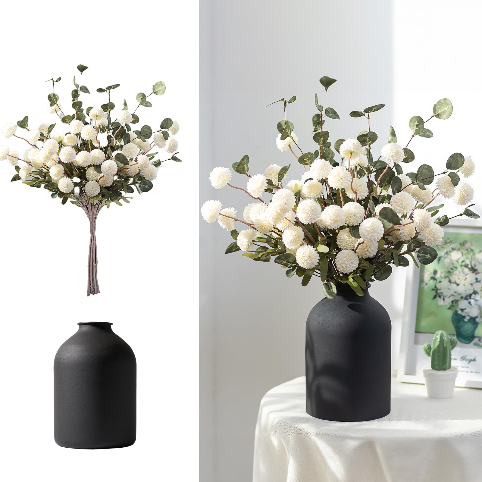 BLOSMON fake flowers in vase with white kiku full arrangement for an elegant centerpiece