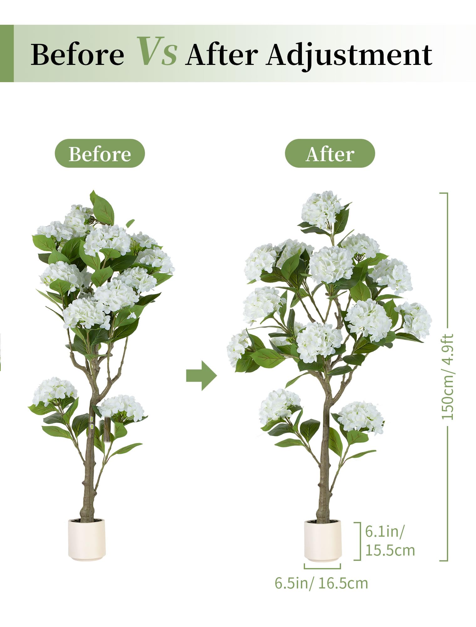 BLOSMON hydrangea leaves and blooms provide realistic texture with patio charm.