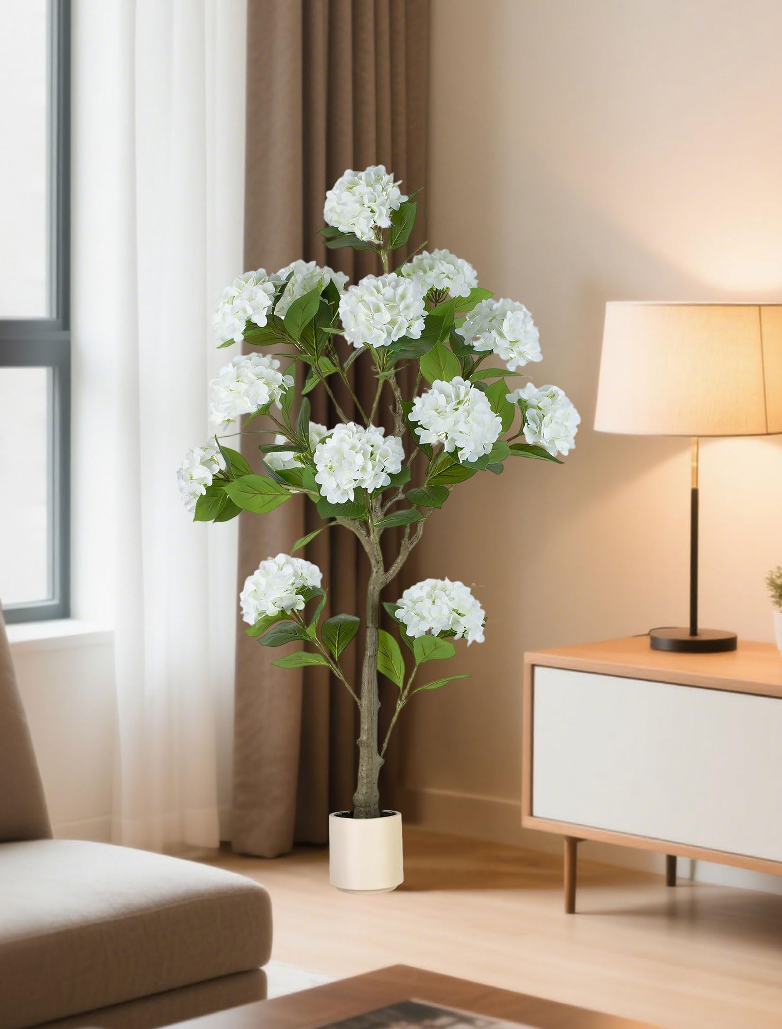BLOSMON hydrangea tree shown indoors and outdoors for versatile decor