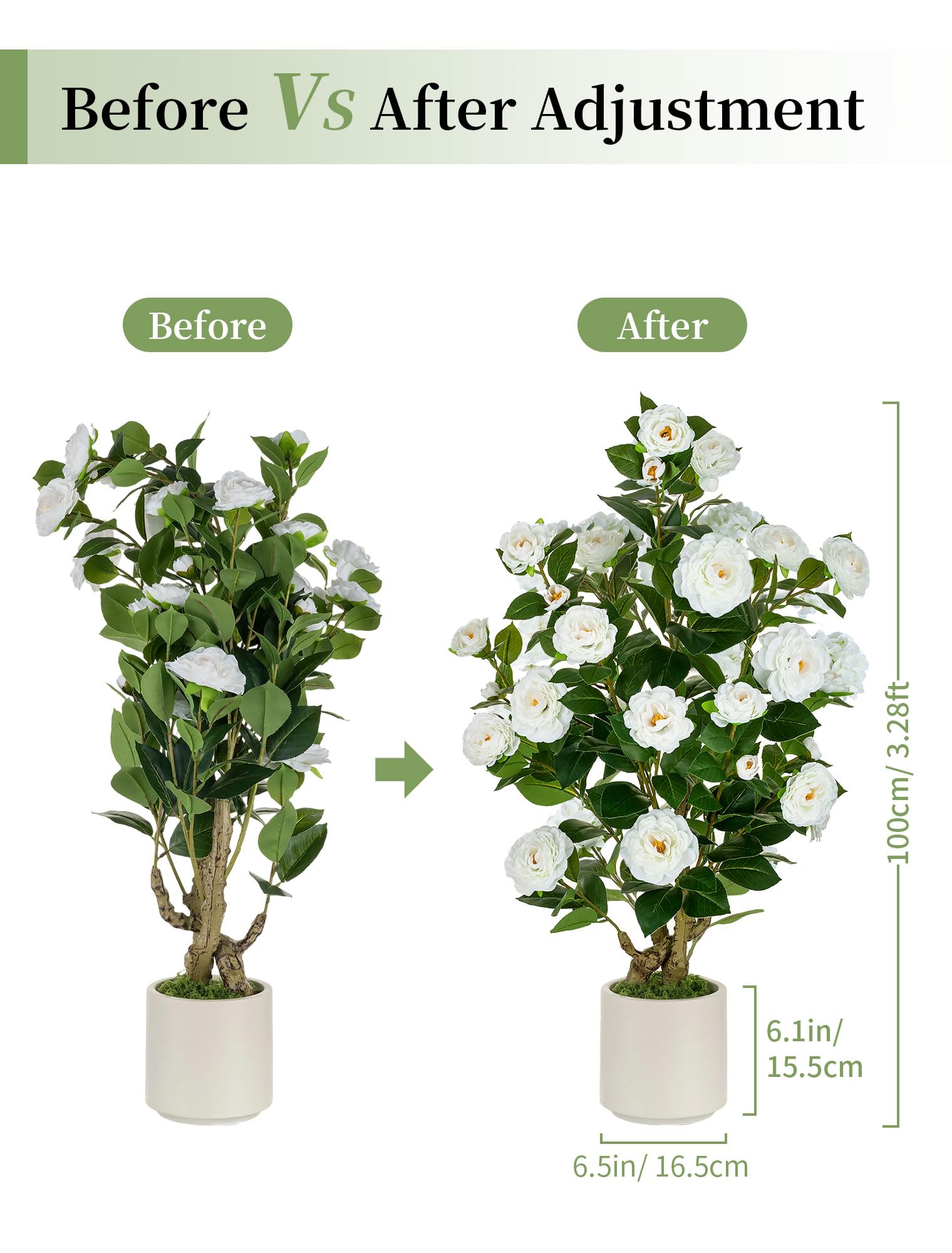 BLOSMON pre-assembled fake tree ready in minutes with simple fluffing.